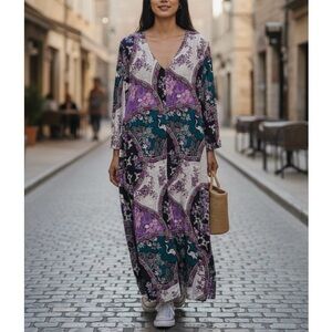 Natori Vintage Muumuu Retro Kaftan Satin Dress